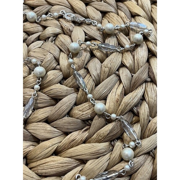 Monet Necklace Faux Pearl Glass Crystal Accents 32in Layering Victorian Revival - Picture 6 of 7